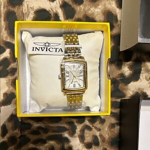 Invicta Two-Tone Rectangular Dress Watch – Gold & Silver Accents